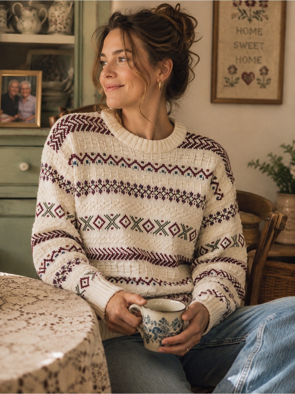 Vintage Tabi Cream Fair Isle Sweater - Size M